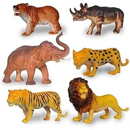 Mallexo Full Action Wild Jungle Animal Toys for Kids Big Size Cartoon Farm Animals Figures Toy Set of 6PC Zoo Forest Animal for Boys and Girls Lion, Tiger, Bear, Rhinoceros, Elephant for Children-picture-19