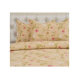 MallowWorld Beige Floral Printed 250 to 349 TC Cotton Quilted Double King Bed Cover Set image 3