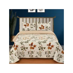 MallowWorld White & Brown Quilted Double King Bed Cover With 2 Pillow Covers-picture-13