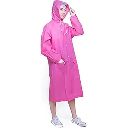 malvina Women Fancy Plain Raincoat Waterproof Long EVA Rain Poncho (Pink)-picture-24