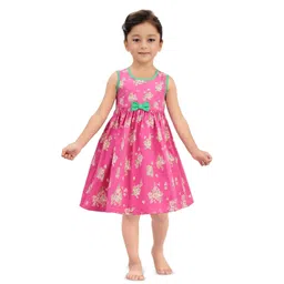 mama & bebe Girls Floral Printed Sleeveless Bow Cotton Fit & Flare Midi Dress-picture-20