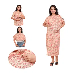 Mama & Bebe Rayon Woven Sleeveless Tie Dye Maternity Dress With Side Zipper Nursing Access & Coordinating Poncho Top - Red-picture-14