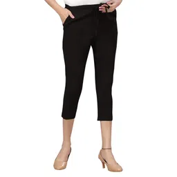 Mama & Bebe Solid Stretchable Capri Pants With Adjustable Waist - Black-picture-11
