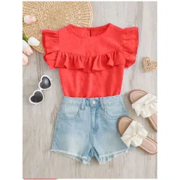 MAMATHINK Girls Round Neck Flutter Sleeves Top-picture-32