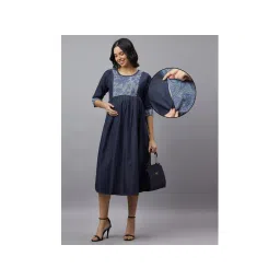 Mamma's Maternity Dark Blue Denim Solid Maternity Dress-picture-11