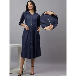 Mammas Maternity Denim Maternity Shirt Midi Dress-picture-28