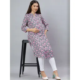 Mammas Maternity Women Floral Printed V-Neck Maternity Kurti-picture-25