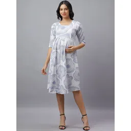 Mammas Maternity Women Printed Feeding Zipper Maternity A-Line Dress-picture-16