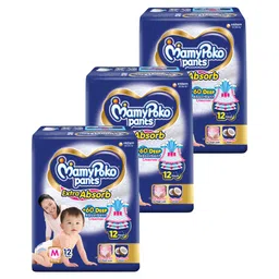 MamyPoko Extra Absorb Pant Style Diapers Medium - 12 Pieces - (Pack of 3)-picture-21
