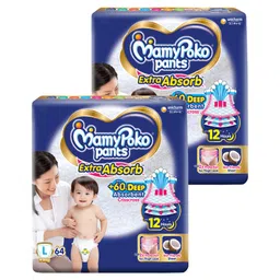 MamyPoko Extra Absorb Pants Style Diapers Large - 64 Pieces - (Pack of 2)-picture-31