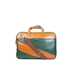 Man Arden Men Green & Tan Textured Leather Laptop Bag-picture-20