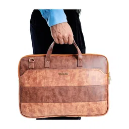 Man Arden Men Tan Printed Leather Laptop Bag image 5