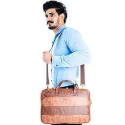 Man Arden Men Tan Printed Leather Laptop Bag image 2