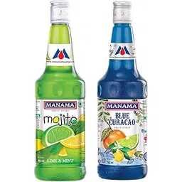 Manama Lime and Mint Mojito Flavoured Syrup and Blue Curacao Flavoured Fruit Twist Syrup 750ML Each, Pack of 2-image-0