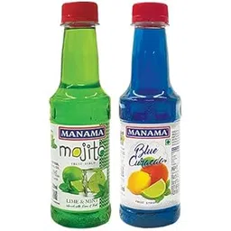 Manama Lime and Mint Mojito Flavoured Syrup and Blue Curacao Flavoured Fruit Twist Syrup 250ML Each, Pack of 2-image-1