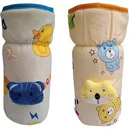 Manan Shopee Bottle Covers for Philips Avent/Broad Neck Soft Plush Stretchable Baby Feeding Bottle Cover with Strap for 240ml,250ml,260ml,330ml (Multi Print Blue-Yellow)-picture-14