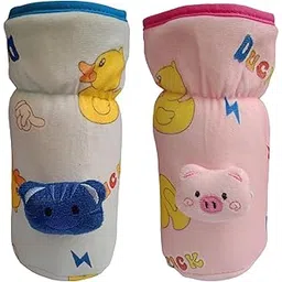 Manan Shopee Bottle Covers for Philips Avent/Broad Neck Soft Plush Stretchable Baby Feeding Bottle Cover with Strap for (Pink Blue, 240ml,250ml,260ml,330ml)-picture-18