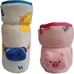 Manan Shopee Bottle Covers for Philips Avent/Broad Neck Soft Plush Stretchable Baby Feeding Bottle Tote Bag Cover with Strap (125ml, 120 ml and 140ml & 250, 260, 330 ml Feeders- Pink/Blue)-picture-27