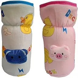 Manan Shopee Cotton Bottle Covers For Philips Avent/Broad Neck Soft Plush Stretchable Baby Feeding Bottle Tote Bag Cover With Strap (250, 260, 330 Ml Feeders (Multicolour) Pack Of 2), Modern-picture-14