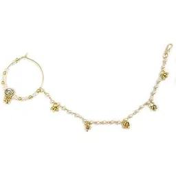 MANBHAR GEMS - Pearl Bead With Kundan Gold Plated Traditional Piercing Delicate Nose Ring/Nath Pearl Chain for Bridal Women and Girls Pack of 1 Wedding Fashion Jewellery-picture-52