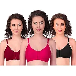 manchi fashion Front Hook Open Bra for Women & Girls – Cotton Hosiery | Non-Padded Comfort Wire-Free | Easy Hook Open & Heavy Bust Sizes 32-44 (Pack of 3)-picture-20