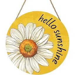 MANDALA SOUL Spring Summer Daisy Flower Front Door Sign Hello Sunshine Floral Wood Door Hanger Outdoor Outside Porch Decor Seasonal Wooden Wreath Farmhouse Indoor Wall Hanging Decoration for House 12"x12"-image-16