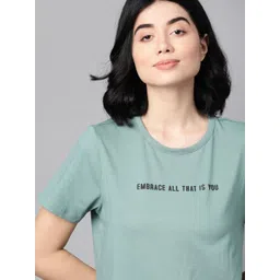 M&H Easy Women Blue & Black  Typography Printed Cropped T-shirt-picture-37