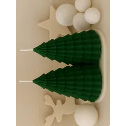 Mandy & Co Green 2 Pieces Christmas Pine Tree Lead-Free Wick Pillar Candles image 2