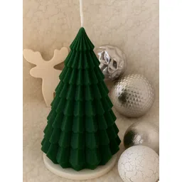 Mandy & Co Green 2 Pieces Christmas Pine Tree Lead-Free Wick Pillar Candles image 1