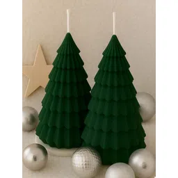 Mandy & Co Green 2 Pieces Christmas Pine Tree Lead-Free Wick Pillar Candles image 3