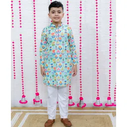 M'andy Cotton Full Sleeves Floral Printed Kurta Pyjama Set - Blue-picture-20