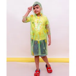 M'andy Full Sleeves Bees Printed Transparent Hooded Raincoat - Green-picture-10