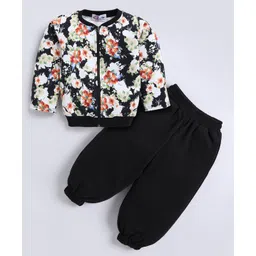 M'andy Full Sleeves Floral Printed Jacket With Solid Pant - Black-picture-13