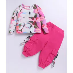 M'andy Terry Knit Full Sleeves Floral Printed Top & Joggers Set - Multi Colour-picture-25