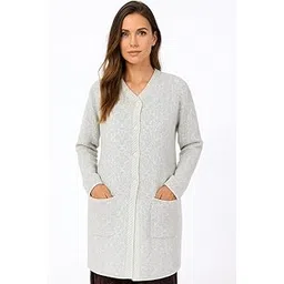 manera Premium Women's V-Neck Long Cardigan, Suede Yarn Knitted Winter Sweater in White, Designer Woolen Outerwear, Model RS-886-picture-23