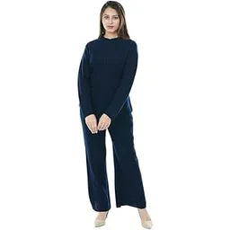 manera Premium Women's Winter wear Self Design Woolen Knitted Designer Cord Set (2 pcs) Navy-picture-25