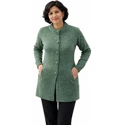 manera Premium Women's Woolen Knitted Designer Cardigan Sweater, Grey, Mock Neck, Ribbed Hem, Long Sleeve Winter Wear, RS883-picture-32