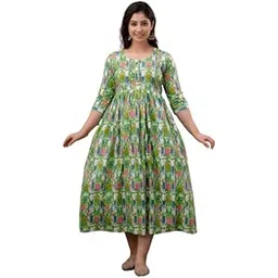 mangla kurti Women's Cotton Anarkali Maternity Feeding Kurti Gown (MK_Green_Brush_P_140_M)-picture-31