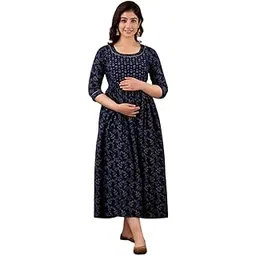 mangla kurti Women's Cotton Maternity Anarkali Kurti Comfortable Nursing Feeding Kurta Dress with Both Side Zippers-picture-29