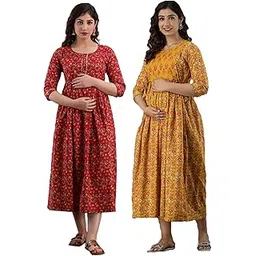 mangla kurti Women's Cotton Printed Maternity Gown Feeding Nighty A-line Maternity Dress Kurti Gown for Women (Po2-Gown-001)-picture-19