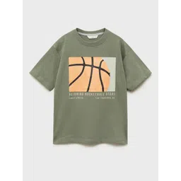 Mango Kids Boys Basketball Printed Drop-Shoulder Sleeves Pure Cotton T-shirt-picture-39