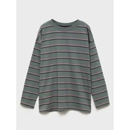 Mango Kids Boys Striped Drop-Shoulder Sleeves Pure Cotton Oversized T-shirt-picture-15
