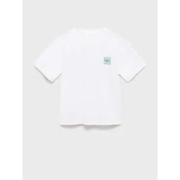 Mango Kids Boys Typography Printed Drop-Shoulder Sleeves Pure Cotton T-shirt-picture-13