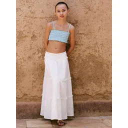 Mango Kids Girls Cotton Tiered Smocked Detail A-Line Maxi Skirt-picture-25