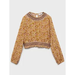 Mango Kids Girls Ethnic Motifs Printed Smocked Blouson Top-picture-52