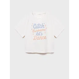 Mango Kids Girls Pure Cotton Typography Printed Cut Out T-shirt-picture-20