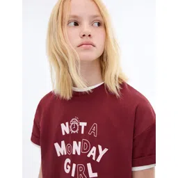 Mango Kids Girls Typography Printed Drop-Shoulder Sleeves Pure Cotton T-shirt-picture-33