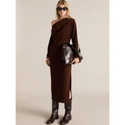 MANGO Asymmetric Neck Gathered Sheath Midi Dress-picture-20