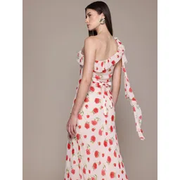 MANGO Floral Print One Shoulder Ruffled Sheath Midi Dress-picture-10