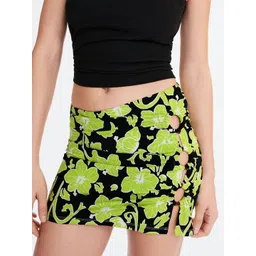 MANGO Floral Printed Cut-Out & Ruched Detail A-Line Mini Skirt-picture-16